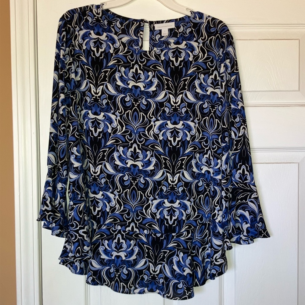 EUC Charter Club women's top. Black, blue and white. Size L